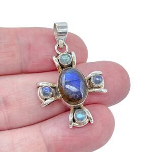Estate Sterling Silver 925 Labradorite Cross Pendant